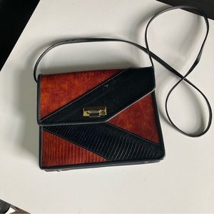 Shoulder Bag Briefcase, Leather, by Roche Leathers - Brown Black